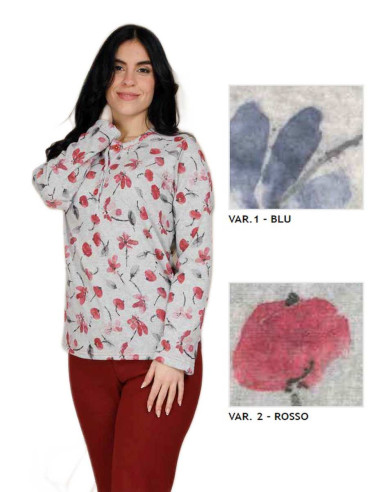 Pigiama donna in caldo jersey di cotone lanato punto Milano Silvia 44836