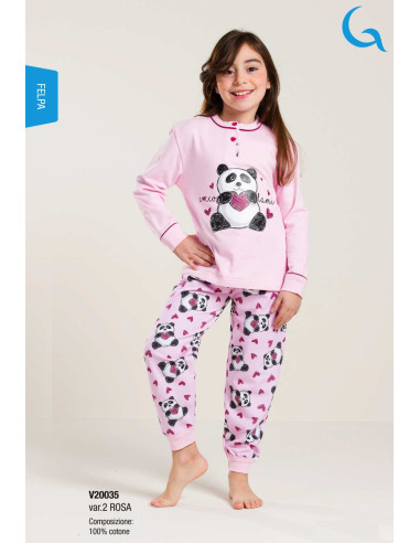 Pigiama da bambina in calda felpa di cotone Gary V20035 - V30035