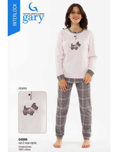 Pigiama lungo da ragazza in caldo cotone Gary Q40006