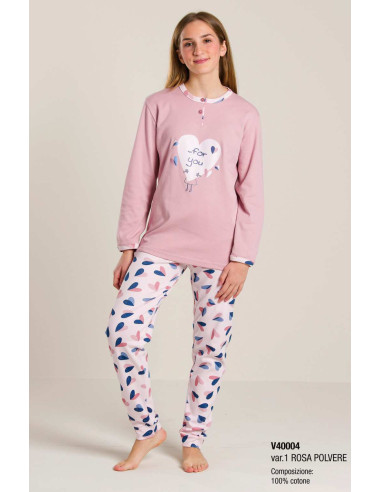 Long girl's pajamas in warm cotton jersey Gary V40004 Long girl's pajamas in warm cotton jersey Gary V40004