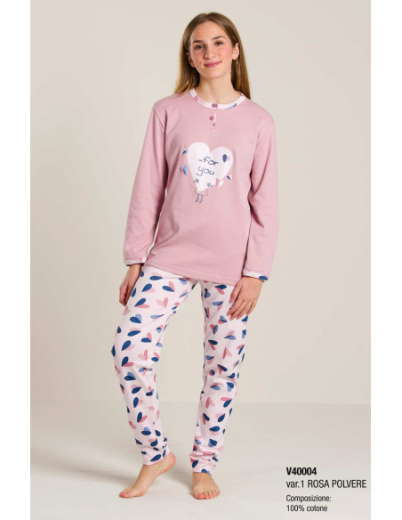 Long girl's pajamas in warm cotton jersey Gary V40004 Long girl's pajamas in warm cotton jersey Gary V40004