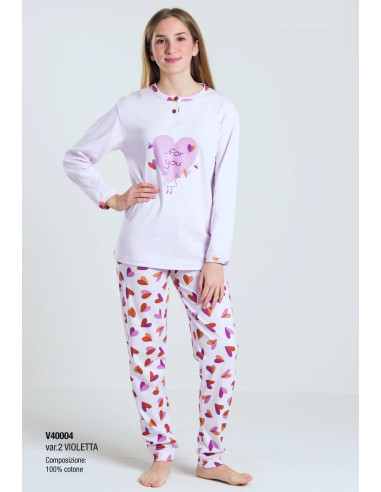 Pigiama lungo da ragazza in caldo cotone Gary V40004