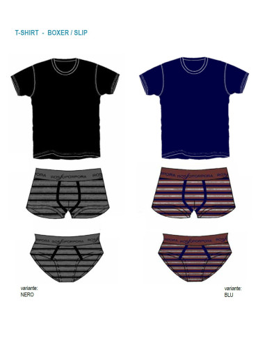 Completo uomo in cotone bielastico con t-shirt e boxer Rosso Porpora 84/12B