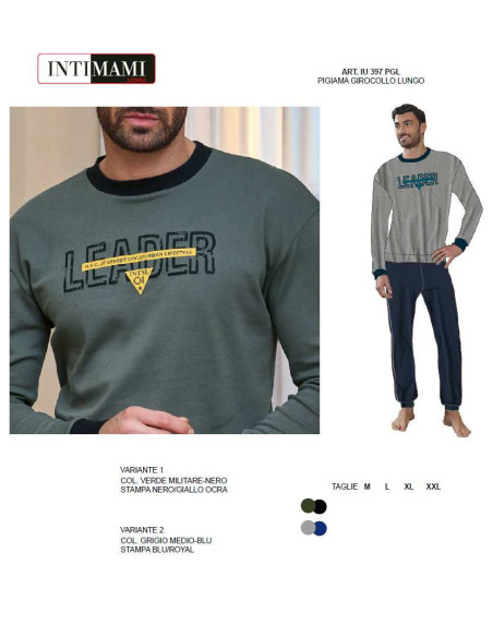 Pigiama uomo girocollo in jersey di cotone caldo Intimami IU397