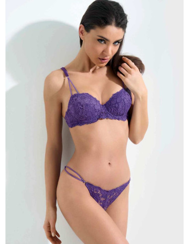 Woman set with lace padded balcony bra and brazilian briefs Pura P0809C