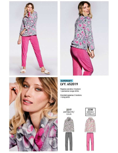 Women's coral pile pajamas Infiore Lovingyou LVY652019 Women's coral pile pajamas Infiore Lovingyou LVY652019
