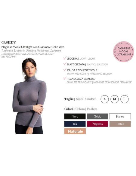 Maglia donna dolcevita a manica lunga in cashmere ultralight Prisco Cash DV Maglia donna dolcevita a manica lunga in cashmere ultralight Prisco Cash DV
