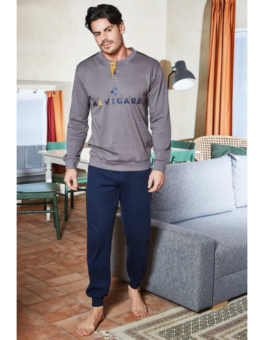 Men's warm cotton jersey pajamas Navigare 141709