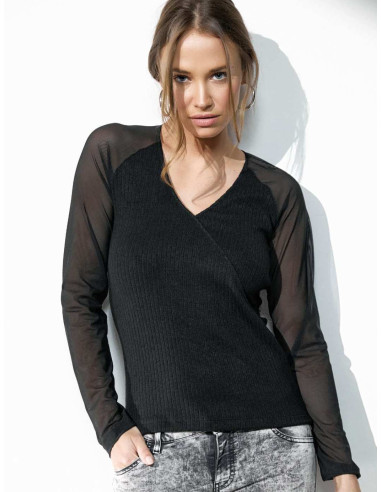 Maglia donna sottogiacca in viscosa a coste e tulle Jadea 4655