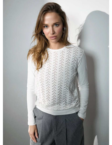 Women's stretch cotton and woven fabric sweater Jadea 4654