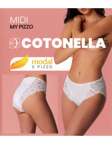 Slip midi donna in cotone-modal con pizzo Cotonella ADC89