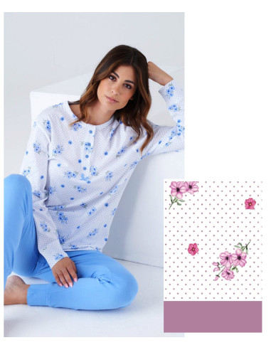 Pigiama donna taglie forti a serafino in jersey di cotone Karelpiu' KC8014