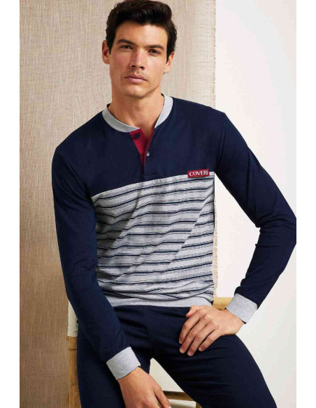Pigiama uomo lungo in jersey di cotone Enrico Coveri EP1153 Pigiama uomo lungo in jersey di cotone Enrico Coveri EP1153