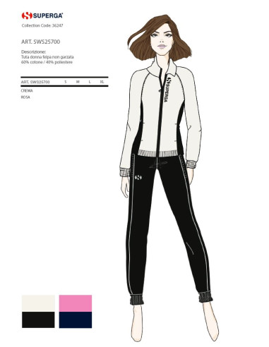 Tuta donna primaverile in cotone garzato con zip Superga 25700