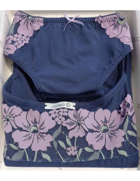 Women's set with lace stretch cotton top and brazilian briefs Jadea 4736 Women's set with lace stretch cotton top and brazilian briefs Jadea 4736