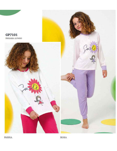 Pigiama da bambina in jersey di cotone Il Granchietto GP7101
