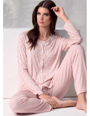 Woman viscose and lace opened jersey pajamas Lormar Ensemble ENS652670