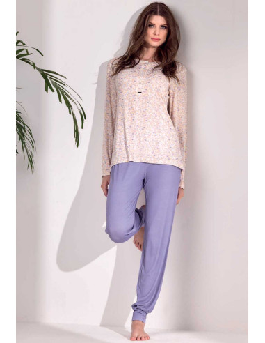 Pigiama donna a manica lunga in viscosa stampata Lormar Coriander COR652573
