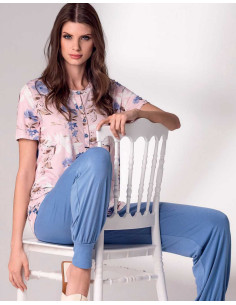 Pigiama donna a manica corta in viscosa stampata Lormar Printemps PRI652567