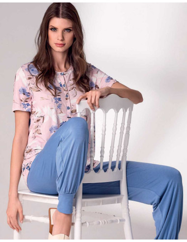 Pigiama donna a manica corta in viscosa stampata Lormar Printemps PRI652567