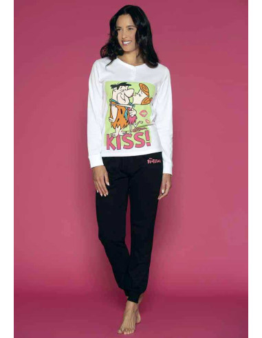 Pigiama donna a manica lunga in jersey di cotone The Flinstones WBD2653 Pigiama donna a manica lunga in jersey di cotone The Flinstones WBD2653