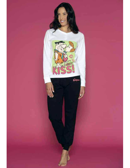 Pigiama donna a manica lunga in jersey di cotone The Flinstones WBD2653 Pigiama donna a manica lunga in jersey di cotone The Flinstones WBD2653