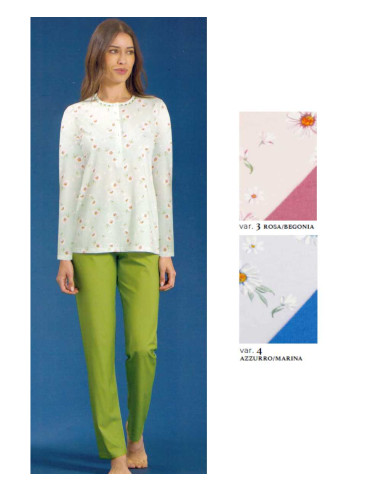 Pigiama donna manica lunga a serafino in jersey di cotone Linclalor 75191