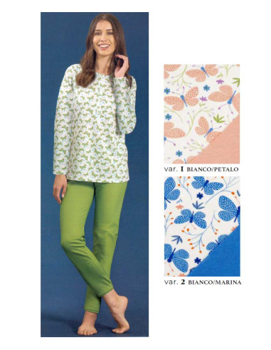 Pigiama donna manica lunga a serafino in jersey di cotone Linclalor 75211