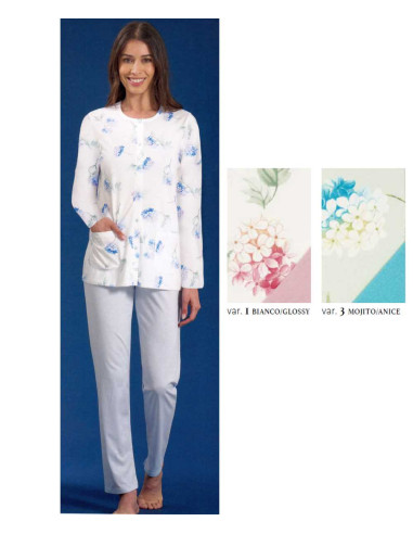 Women's calibrated long sleeves opened cotton jersey pajamas Linclalor 75161