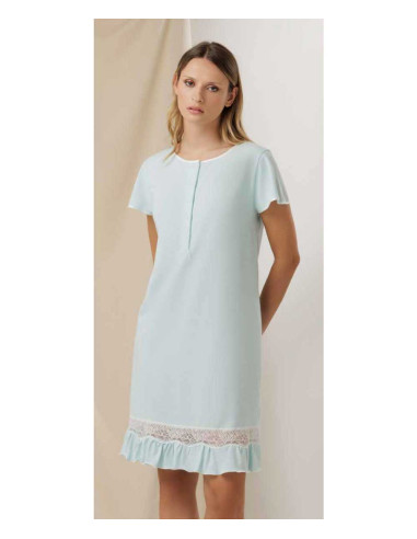 Camicia da notte a manica corta in jersey di cotone con pizzo Andra 9721