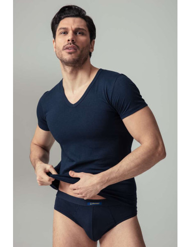 T-shirt uomo a V in puro cotone Oltremare 514