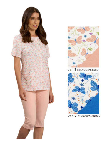 Pigiama donna corto a serafino in jersey di cotone Linclalor 75212
