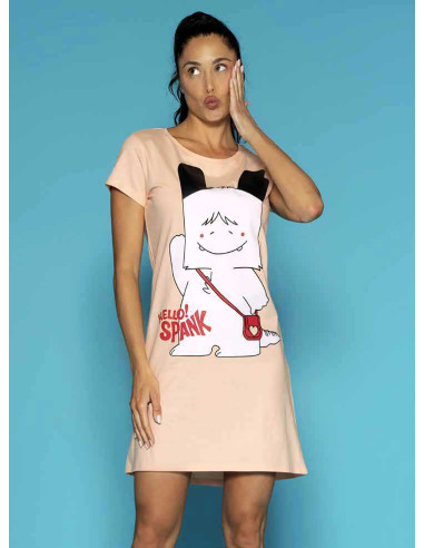 Women's half sleeves cotton jersey nightdress Hello Spank SPD2649 Women's half sleeves cotton jersey nightdress Hello Spank SPD2649