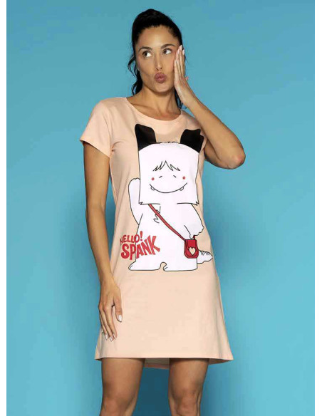 Women's half sleeves cotton jersey nightdress Hello Spank SPD2649 Women's half sleeves cotton jersey nightdress Hello Spank SPD2649
