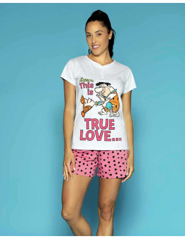 Pigiama donna a manica corta in jersey di cotone The Flinstones WBD2654