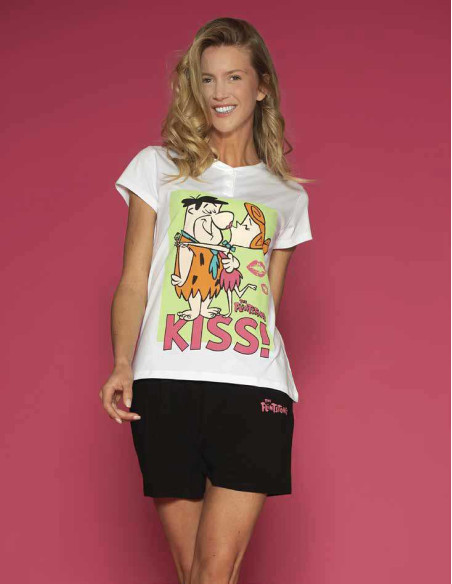Pigiama donna a manica corta in jersey di cotone The Flinstones WBD2654 Pigiama donna a manica corta in jersey di cotone The Flinstones WBD2654