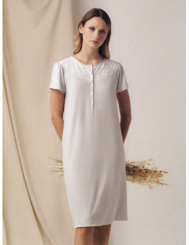 Camicia da notte donna a manica corta in viscosa e pizzo Andra 9775