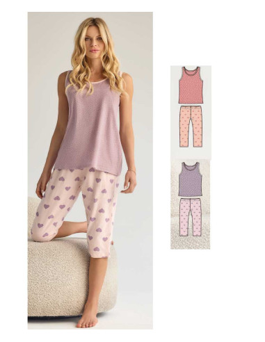 Women's cotton jersey wide shoulder pajamas Infiore Hearts HRT652361