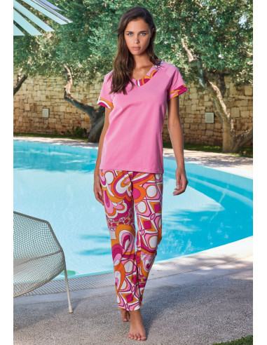 Women's half sleeves cotton jersey and polyester pajamas Intimami ID1303