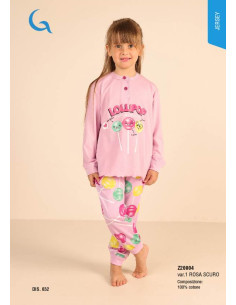 Pigiama da bambina lungo in jersey di cotone Gary Z20004