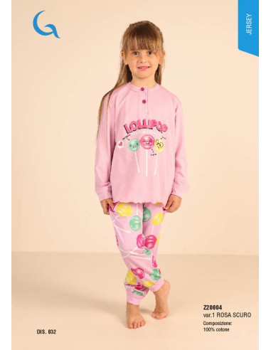 Pigiama da bambina lungo in jersey di cotone Gary Z20004