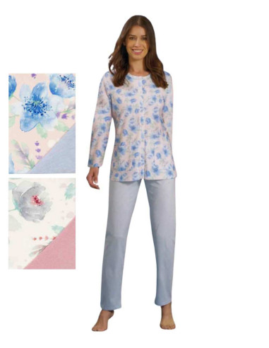 Pigiama donna aperto a manica lunga in jersey di cotone Linclalor 75170