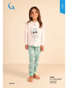 Pigiama da bambina lungo in jersey di cotone Gary Z30001