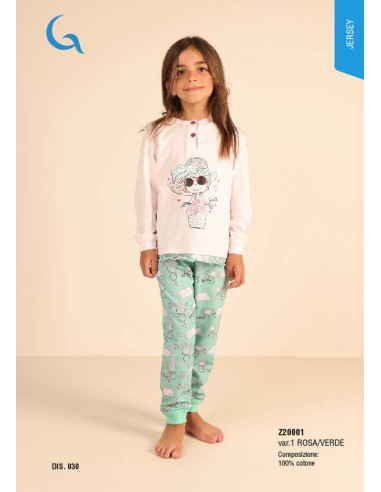 Pigiama da bambina lungo in jersey di cotone Gary Z30001