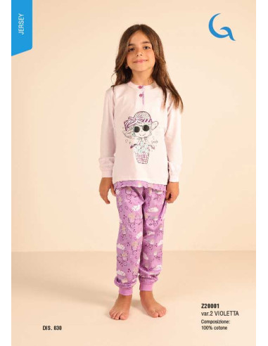 Pigiama da bambina lungo in jersey di cotone Gary Z30001 Pigiama da bambina lungo in jersey di cotone Gary Z30001