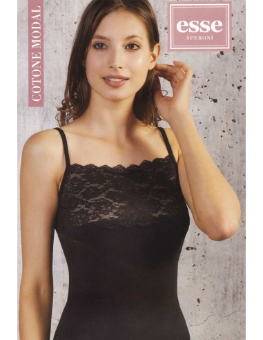 Canottiera donna a spallina in cotone modal con balza di pizzo Esse Speroni 1703