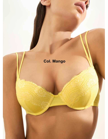 Completo donna con triangolo imbottito in bamboo e pizzo con brasiliana Pura P0822C Completo donna con triangolo imbottito in bamboo e pizzo con brasiliana Pura P0822C