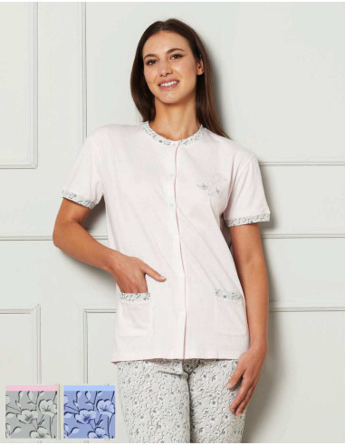 Pigiama donna con giacca aperta a manica corta in jersey di cotone Cippi 4746