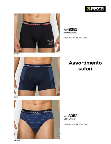 Gruppo 3 boxer uomo in cotone elasticizzato Primal B352 Gruppo 3 boxer uomo in cotone elasticizzato Primal B352