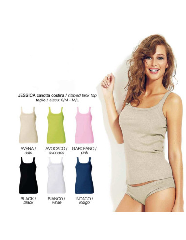 Canottiera donna spalla stretta in cotone a costine Jadea Jessica